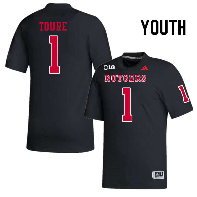 Youth #1 Famah Toure Rutgers Scarlet Knights 2024 College Football Jerseys Stitched-Black